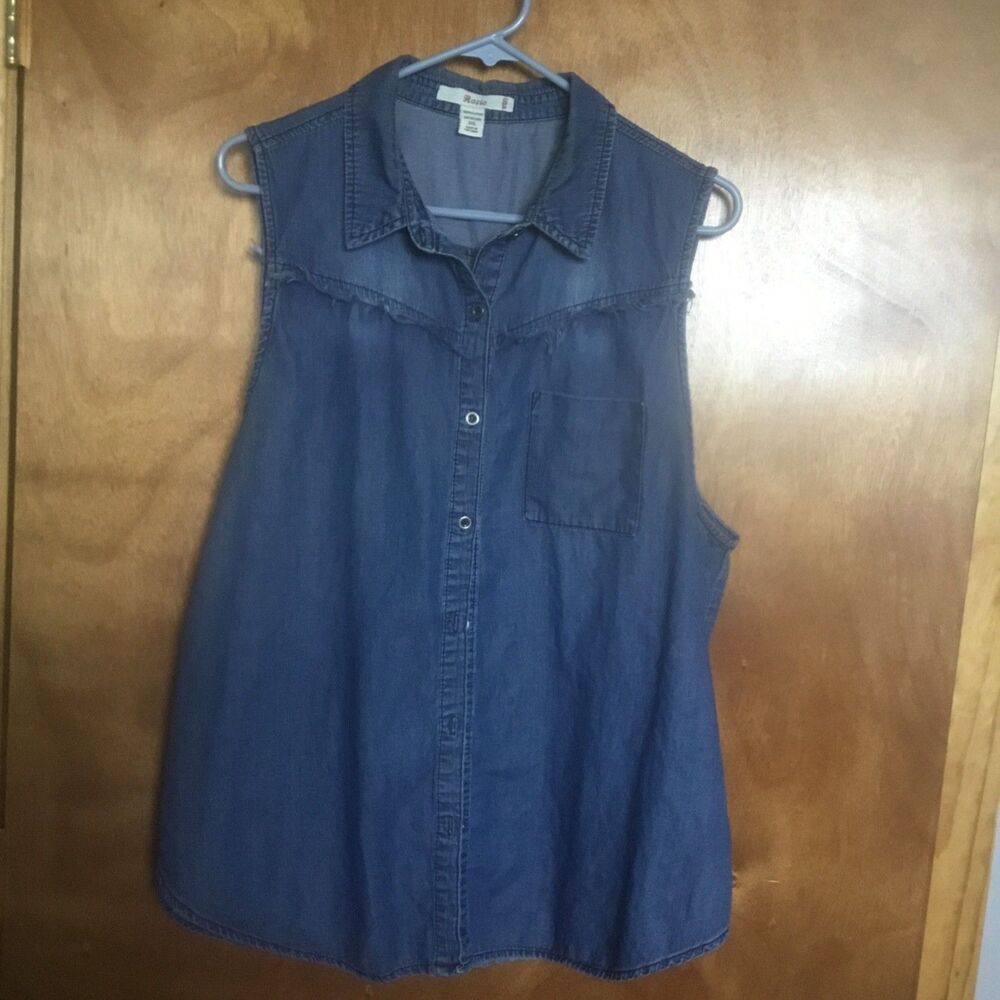 Rosio blue denim Sleeveless western frayed boho shirt